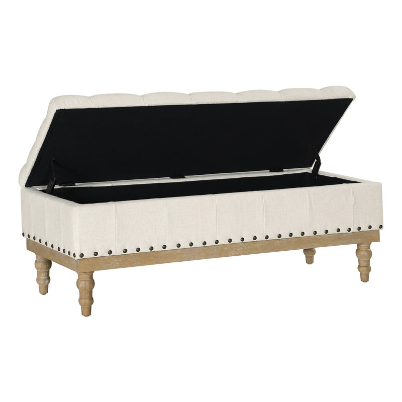 Banc de rangement rembourré en polyester Coleene, Lin
