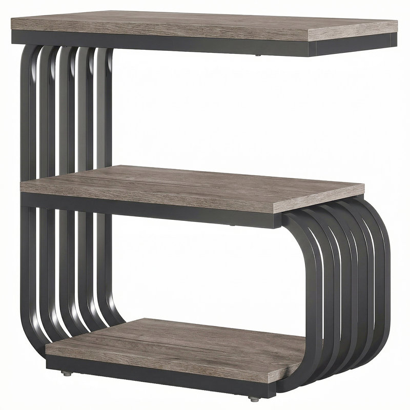 Table d'appoint en C, table de bout étroite à 3 niveaux pour le salon, Gris, 1