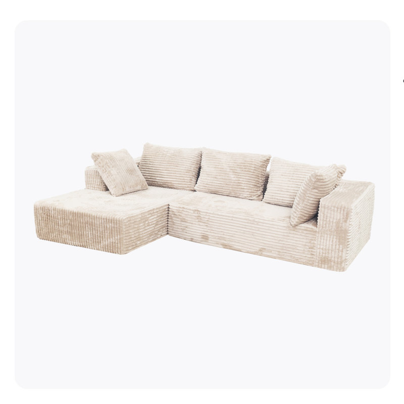 Modulaire moderne avec méridienne modulaire en forme de L et canapé en L, canapé rembourré 3 places beige, utilisation dans le salon, siège mi-ferme, Standard 100 By®, beige assemblé pour la chambre à coucher, design américain,