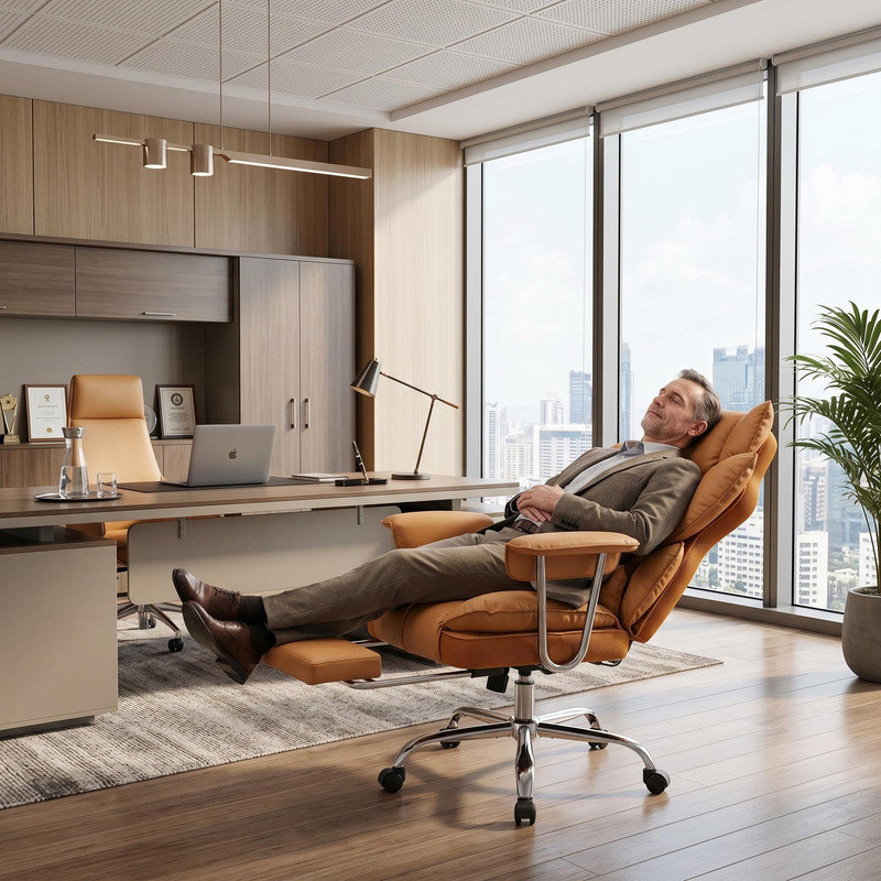 Big & Tall Ergonomic Desk Chair with Pocket Spring Seat, Adjustable Armrests, Lumbar Support, Footrest & High Back – PU Leather