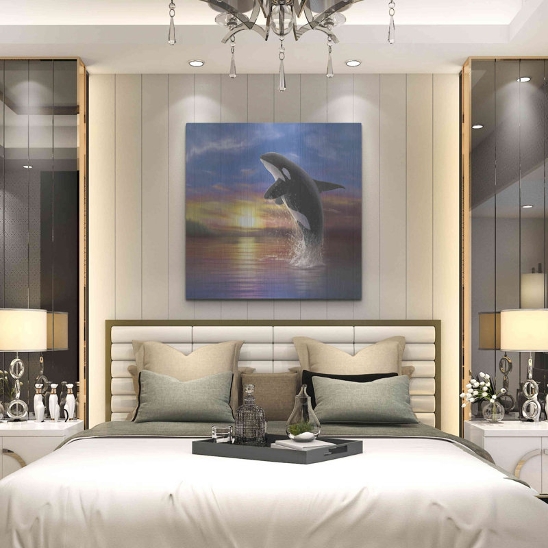 "Orca Sunrise" par Chris Dobrowolski sur métal, H 36 po x l 36 po
