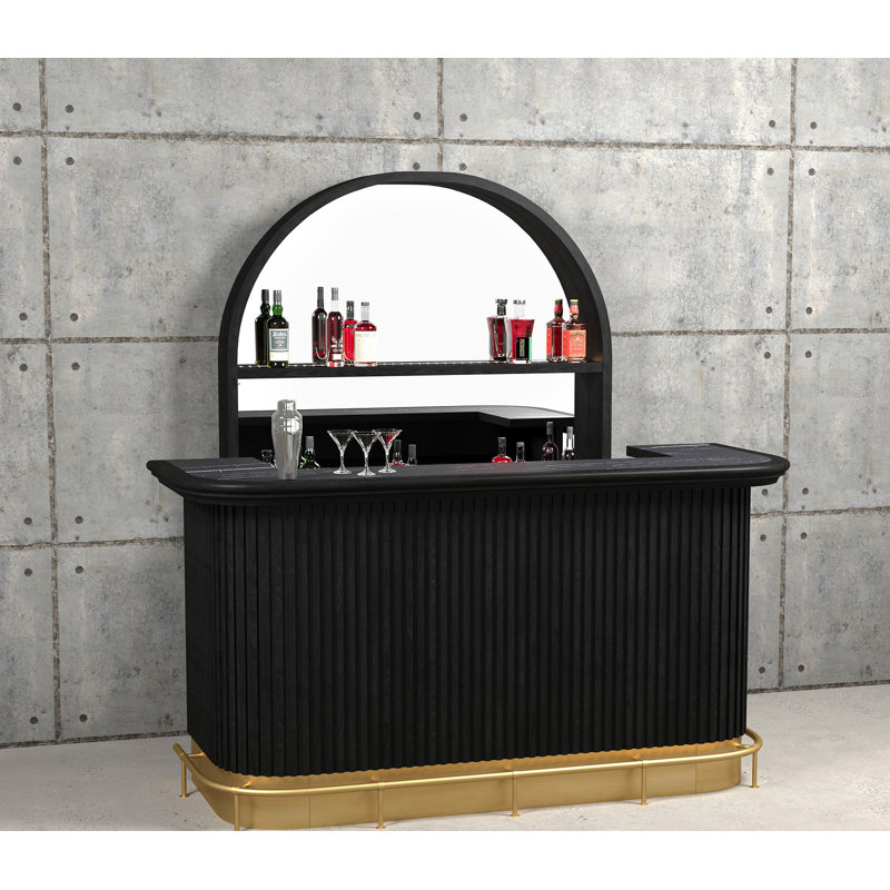 Prohibition Series 84" Cocktail Bar  With Foot Rail and Prohibition Back Bar By RAM Game Room, Black