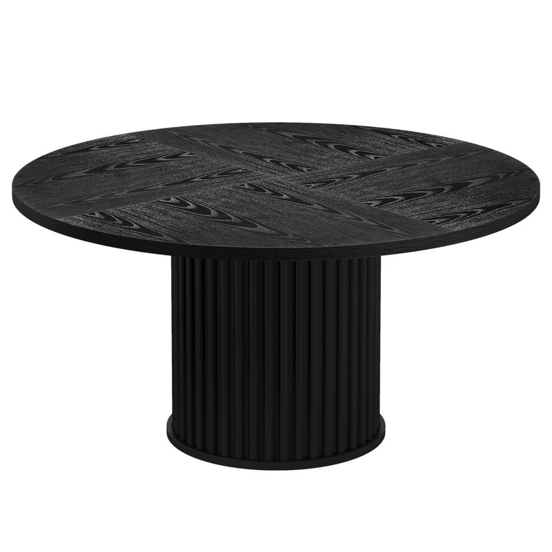 47.24" Modern Fluted Black Round Dining Table With Metal Base For 4-6 People
