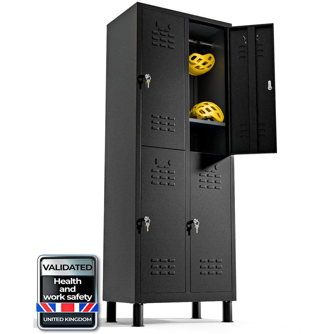4-Door 180 cm Metal Locker Cabinet, Lockable Storage Locker Metal Cabinet for Office, Gym, Garage & School, White