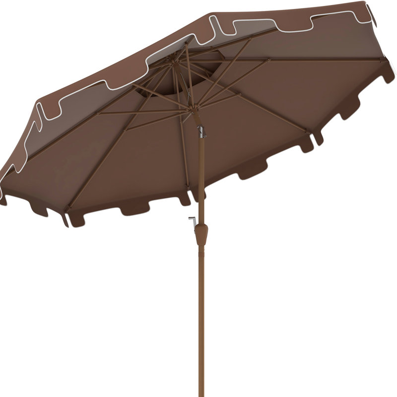 Parasol de patio 9 'avec mécanisme d'inclinaison et de manivelle - Double sommet à volants à l'extérieur