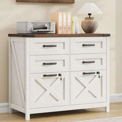 Lateral File Cabinet with 6 Drawers, Farmhouse File Cabinet with Lock for Letter/A4 Size Hanging Files