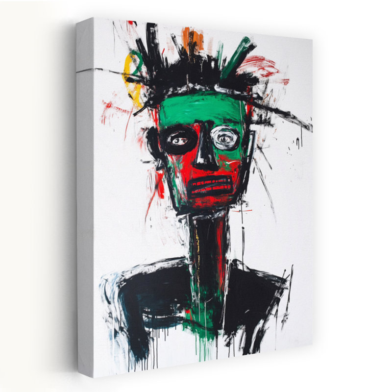 «Bold Green Face», portrait abstrait contemporain audacieux, art mural urbain, H 60 po x l 40 po