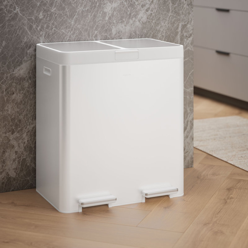 82-Liter Stainless Steel Dual-Bin Step Trash Can, White