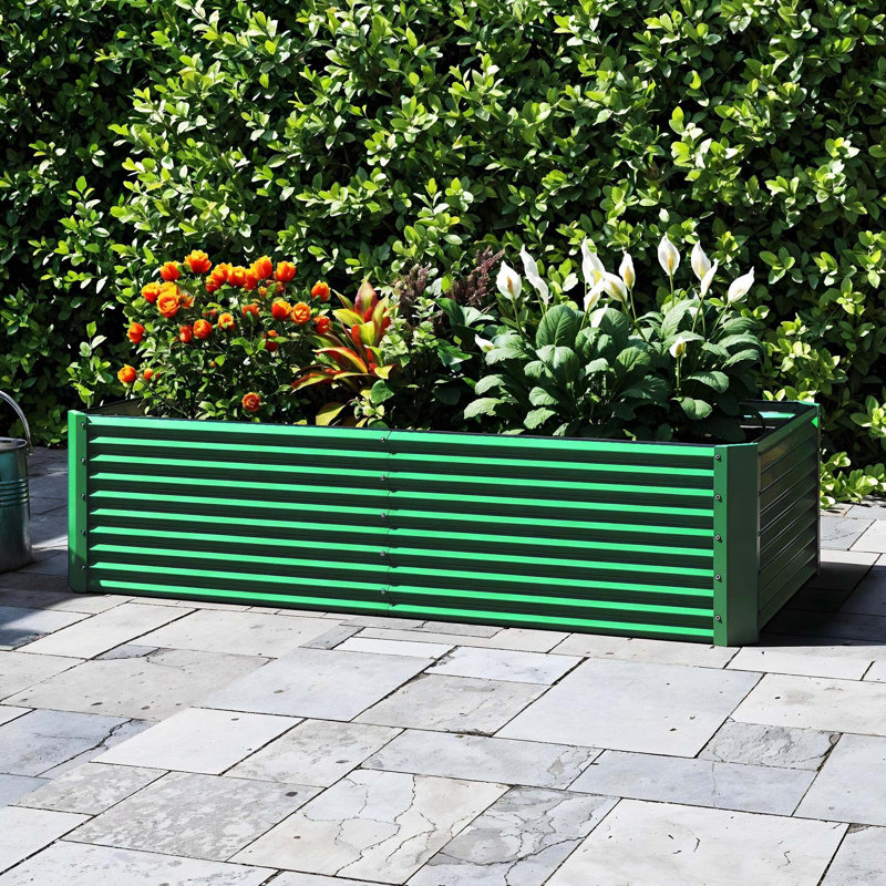  Green Metal Raised Garden Bed, 24" H x 96" W x 48" D