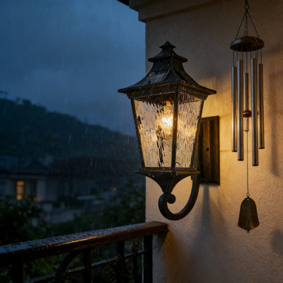 Solar Wall Sconce Light Outdoor Waterproof With Remote Control, Dusk To Dawn Lighting, Adjustable Brightness And Tempered Water Ripple Glass, Includes LED Bulb