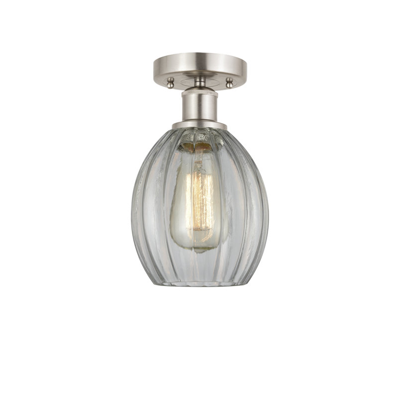Plafonnier semi-encastré en verre Bolduc, Transparent, Nickel satiné brossé, H 10,75 po x l 6 po x P 6 po