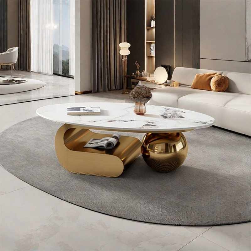 Table ovale légère et luxueuse, H 15 po x L 51,2 po x l 27,6 po, Doré
