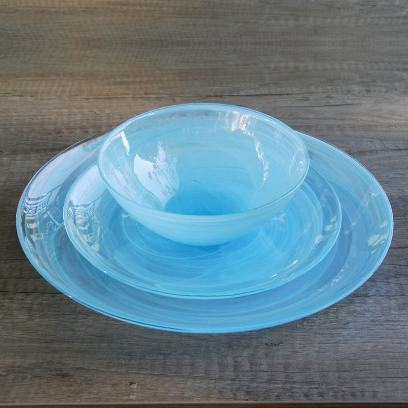 NUAGE Glass Dinnerware Set 12 Piece - Service for 4, Aqua
