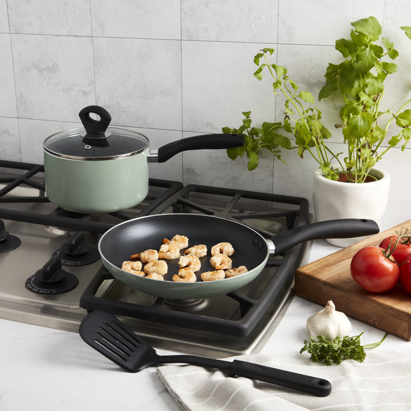 Sage Green Non-Stick Aluminum Cookware Set with Glass Lid