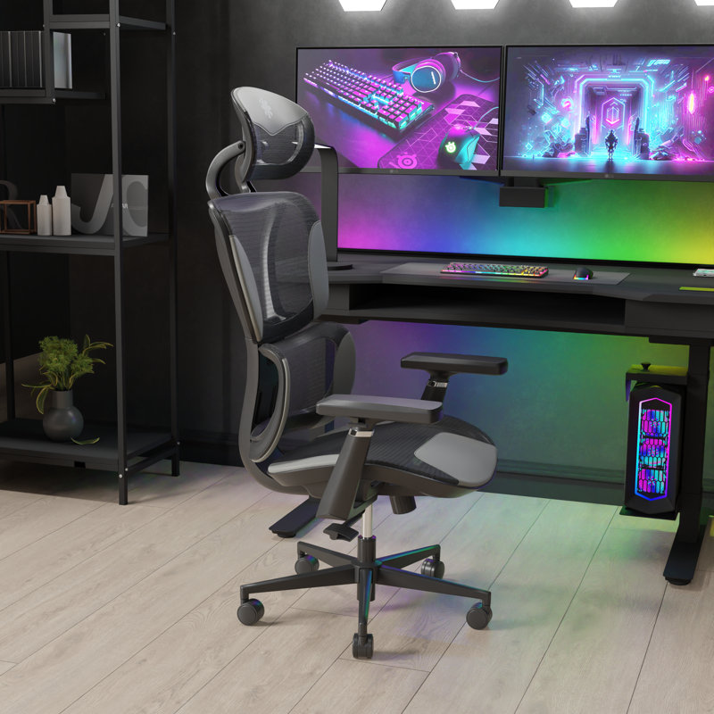 Inbox Zero Adjustable Ergonomic Swiveling PC & Racing Game Chair, Grey