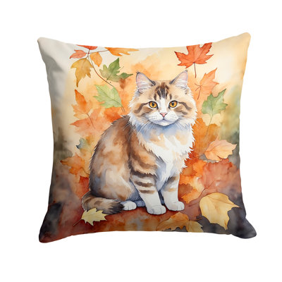 Ragamuffin Cat in Fall Leaves Throw Pillow