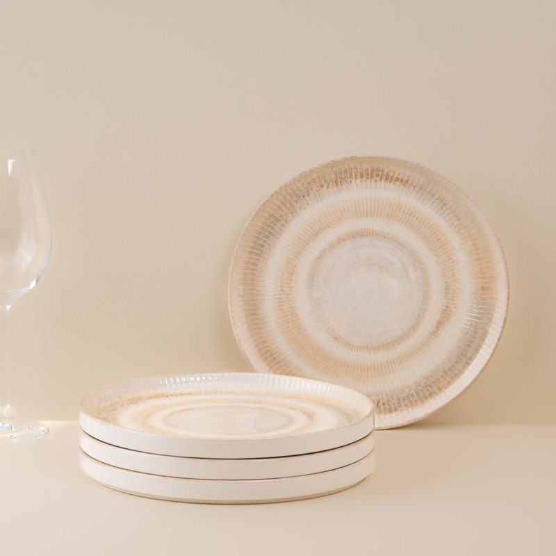 Assiette en porcelaine à bord court et empilable, sable coquille, 8.3x8.3x0.75"