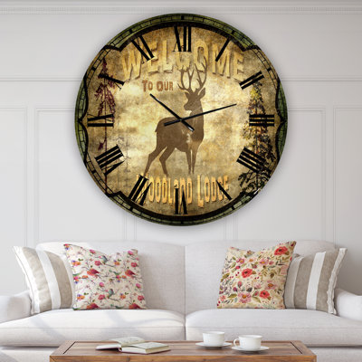 Welcome Lodge Deer - Large Cottage Wall Clock