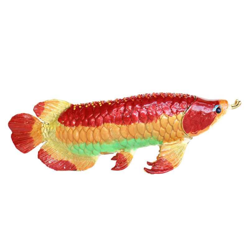 Figurine poisson Arowana Bejeweled, Rouge / Or / Vert