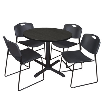 Regency Cain Round Breakroom Table & 4 Zeng Stack Chairs