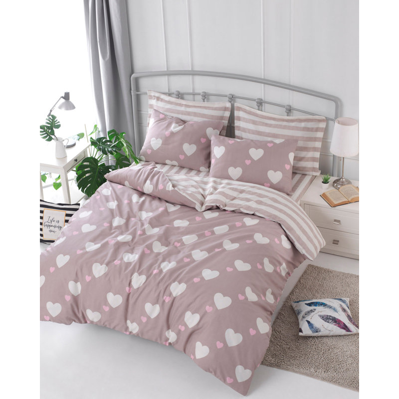 Ensemble de housse de couette 2 pièces en mélange de coton brun / beige Jaciyah