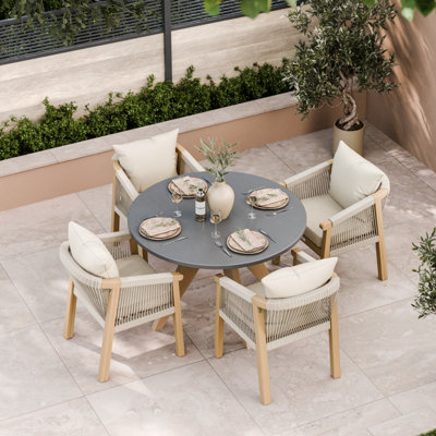Luna 120cm Round concrete table with 4 Roma Dining Chairs