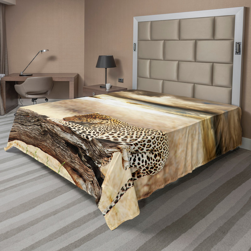 Ambesonne Beige Top Flat Sheet Wild Leopard Beige and Brown, California King