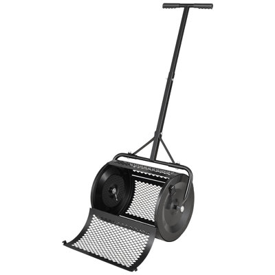 Compost Spreader, 16.5" Wide Peat Moss Roller with Adjustable T-Shaped Handle, 3 Height Settings, Durable Powder-Coated Steel Design, Lawn and Garden Tool for Seeding and Planting, Black