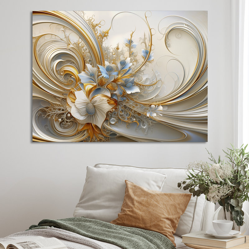 Spirale florale tourbillonnante Tender Light Blue, H 34 po x l 44 po, Sans cadre, Toile tendue
