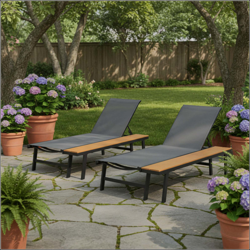 Adjustable Aluminum Chaise Lounge Set with Mesh Seating