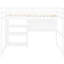 Lit mezzanine double en bois blanc avec tablettes et bureau. Fabrication en pin. Maximisez l'efficacité de l'espace. Polyvalent pour étudier et se détendre. Aucun sommier tapissier requis. L 79,5 po x l 57 po x H 65 po. Supports