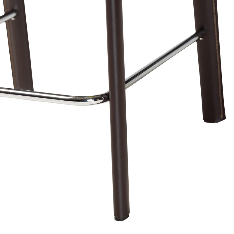 Rustic Brown Leather & Metal 42" Counter-Height Stool Set