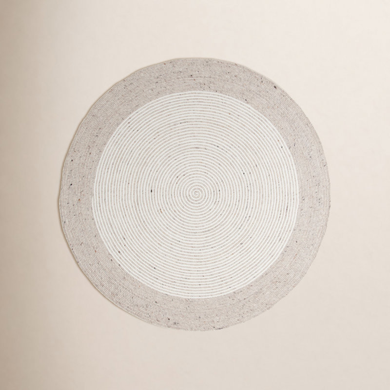 Tapis beige / ivoire en laine / coton tissé à la main Aria, Rond 7 pi