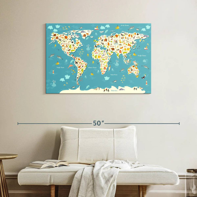 Carte du monde des animaux Aliaz pour enfants, H 26 po x l 39 po