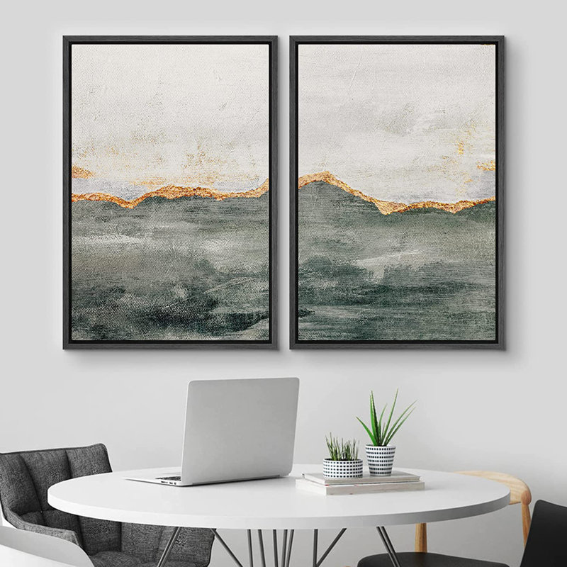 Ensemble de 2 peintures encadrées sur toile, Noir, H 24 po x l 32 po x P 1,5 po