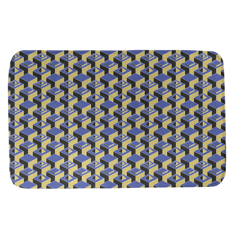 Tapis de bain géométrique antidérapant à motif de gratte-ciels, l 21 po x L 34 po, Bleu/jaune