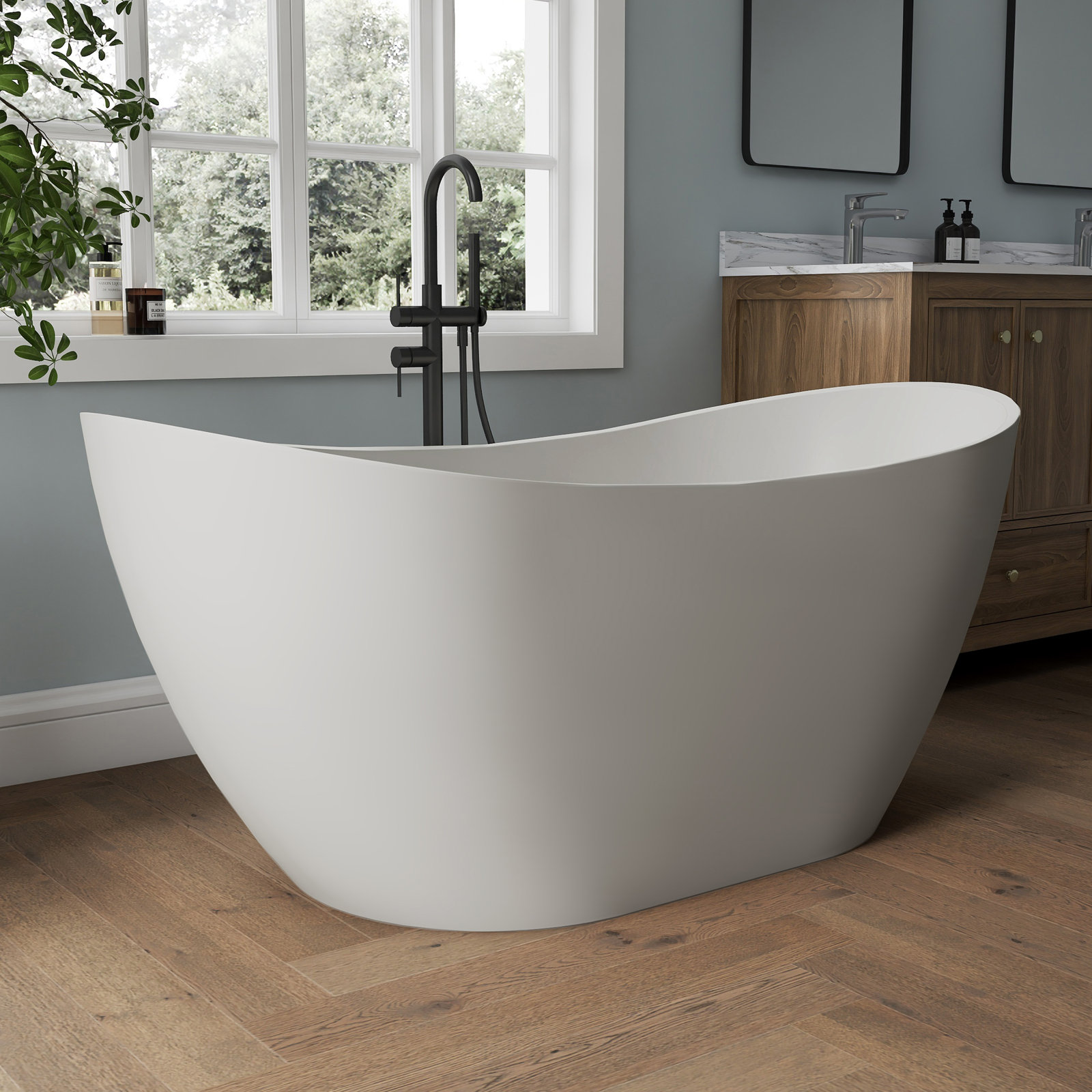 Tidal 60'' Acrylic Freestanding Tub Freestanding Soaking Bathtub, Khaki