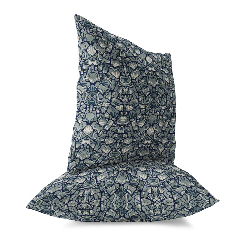 Coussin Wildflower Lagoon, H 20 po x l 20 po, Gris / cyan / indigo