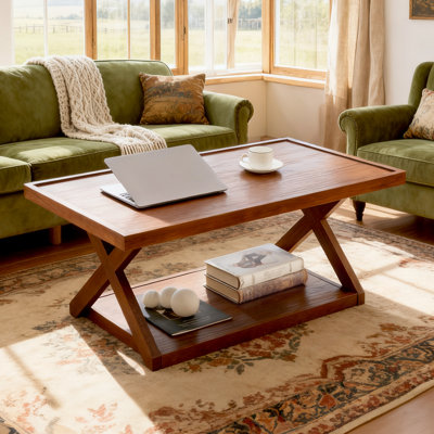 Solid Oak Wood End & Coffee Table With 2-Tier Storage(Load 300 Lbs) by Ophelia & Co.