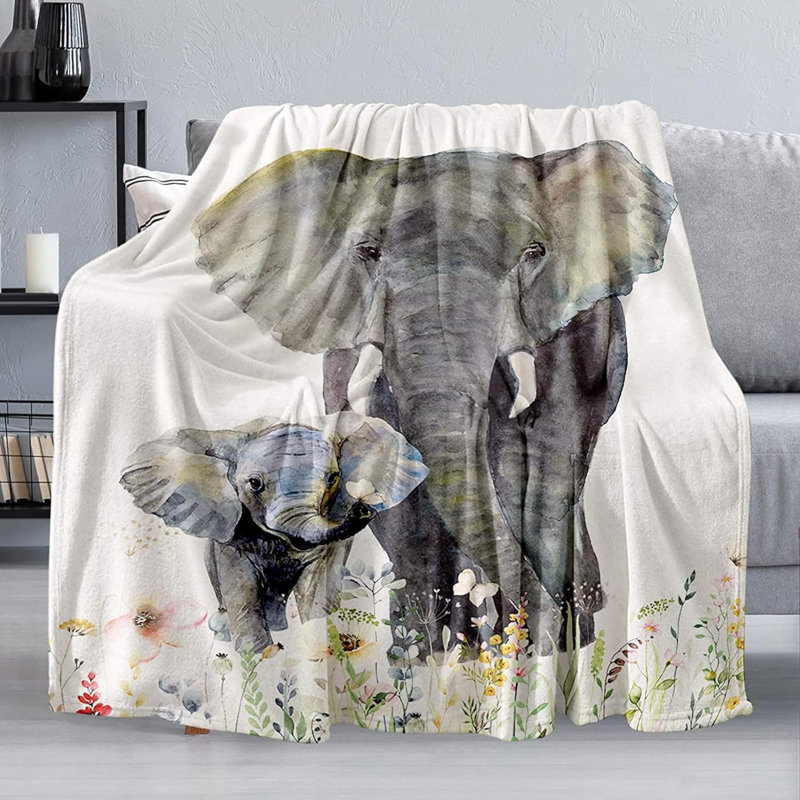 Jeté éléphant, doudou doux et chaud, peluche douillette en flanelle pour lit / canapé / camping (30 po x 40 po)