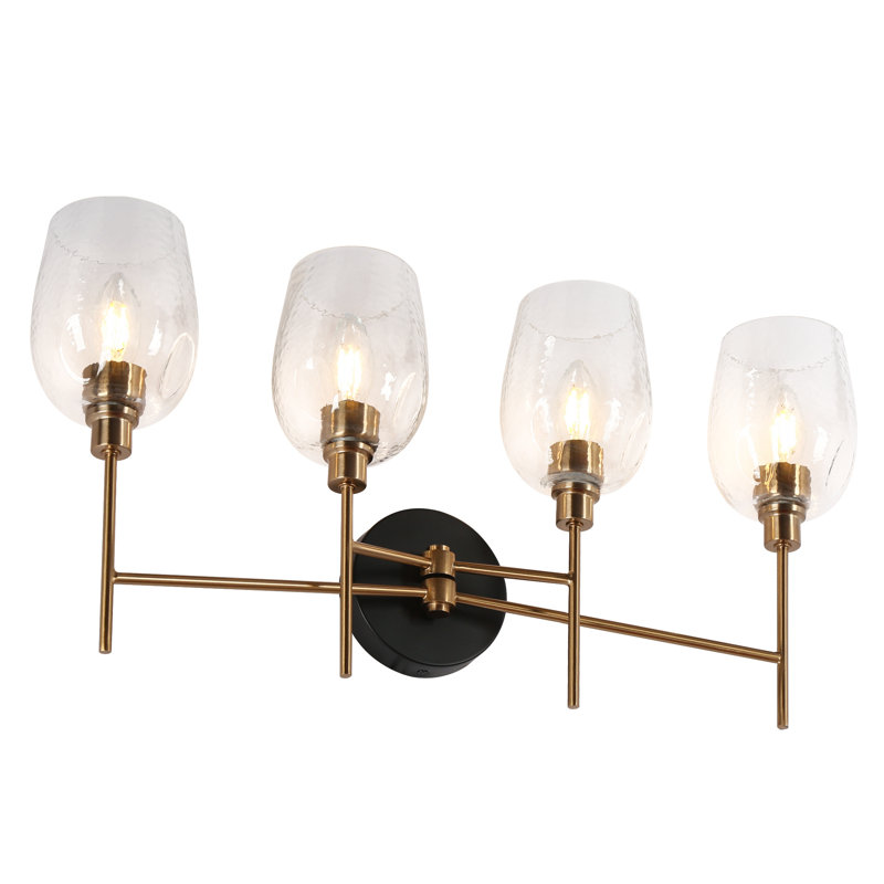 Luminaire de salle de bain 4 lumières à intensité variable avec abat-jour en verre
