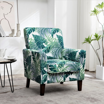 Fauteuil à motifs en mélange de polyester avec structure en bois de bouleau massif