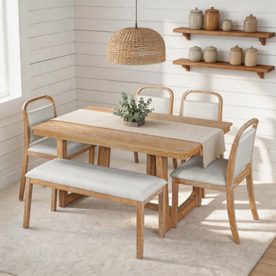 Ensemble de salle à manger rectangulaire de style ferme 6 pièces, 4 chaises rembourrées et un banc, 6 places assises pour la cuisine et la salle à manger
