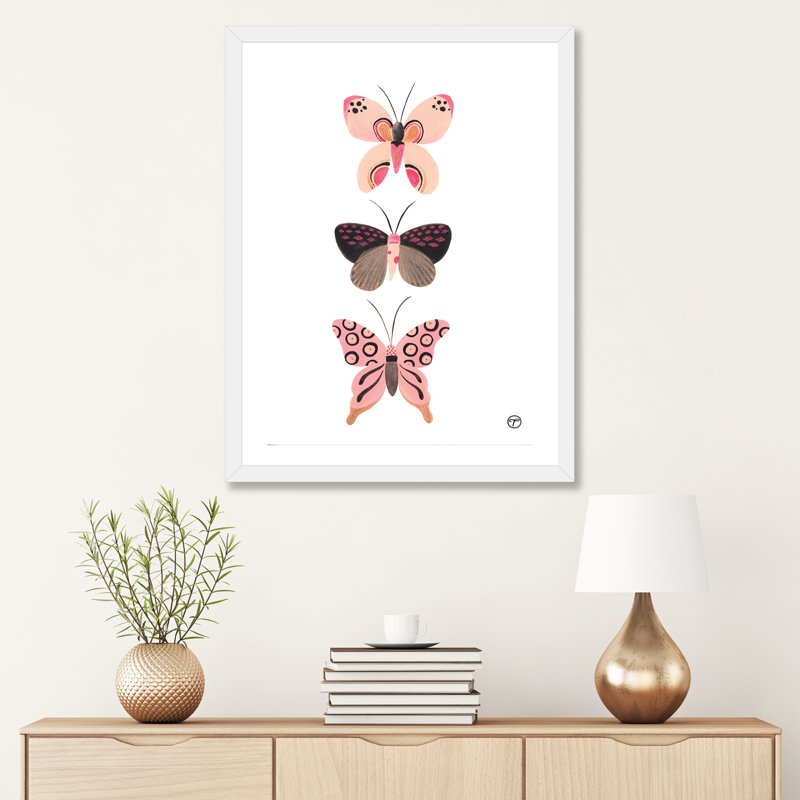 «Butterfly Trio», art encadré, H 32 po x l 24 po x P 1 po, Papier avec cadre blanc