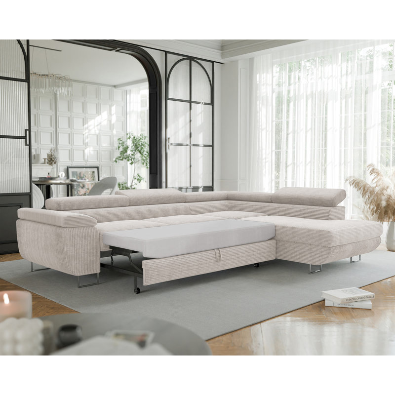 4 Seater Sofa Bed, Beige, Right Hand Facing