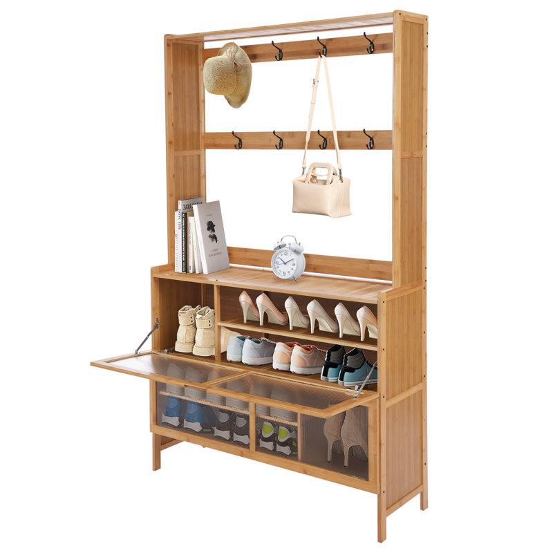 Armoire de rangement rectangulaire pour chaussures avec porte transparente à 8 crochets