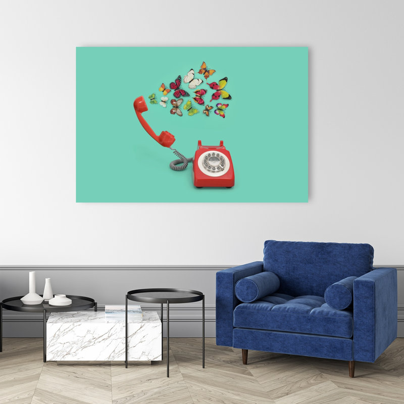 Papillon rouge, papillons rétro, art mural rétro, 40" H x 60" W