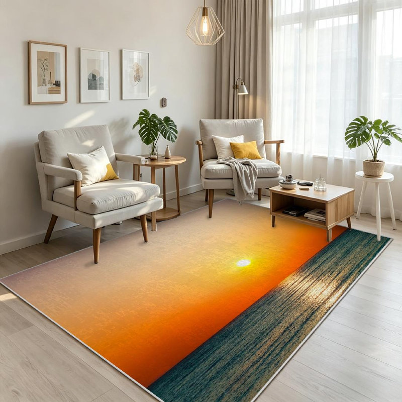 Magnifique tapis d'intérieur lavable transparent Sun Ocean, Rectangle 71 po x 98 po