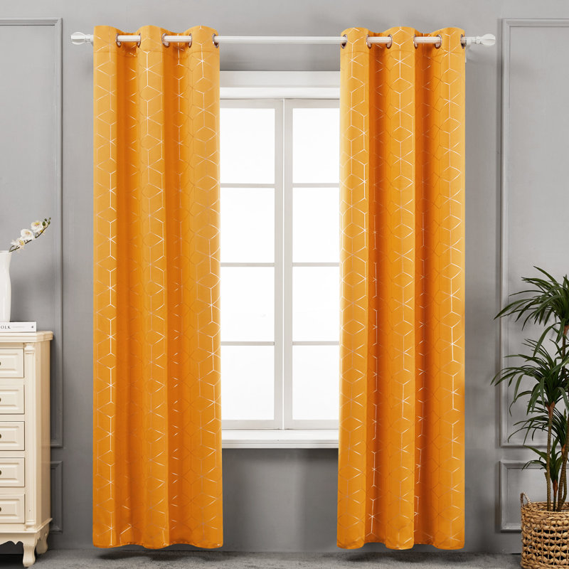 Deconovo Silver Diamond Pattern Curtain Pair, Orange Flame, 42" W x 84" L