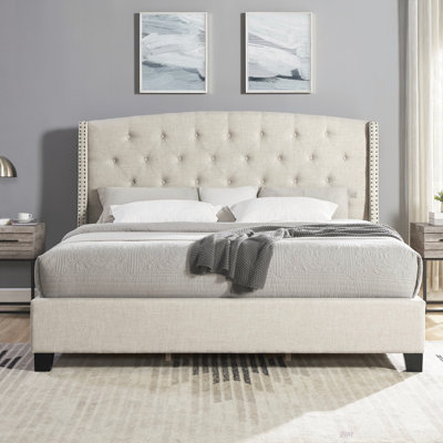 Nantarre Fabric Button Tufted Wingback Upholstered Bed With Nail Head Trim (Bed) by Latitude Run